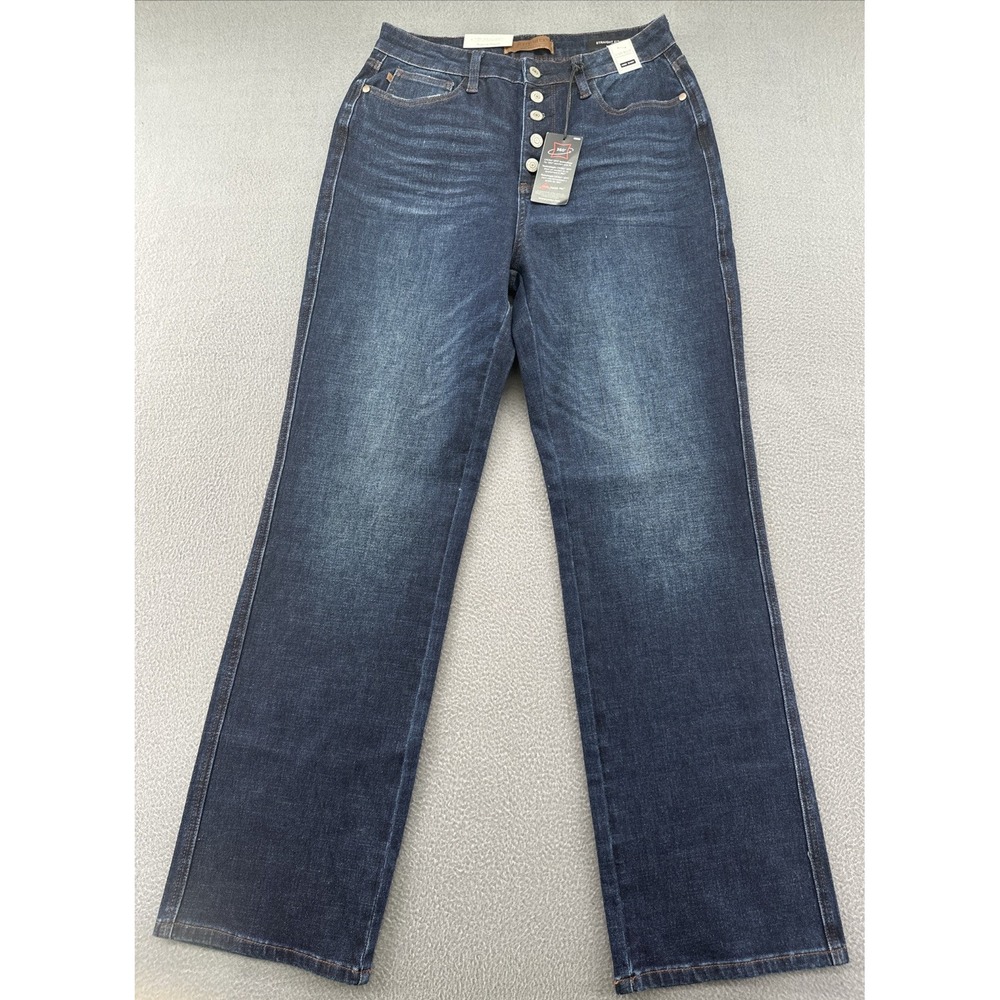 Judy Blue High Waist Straight Fit Jeans Womens Size 11/30 Button Fly Dark Wash